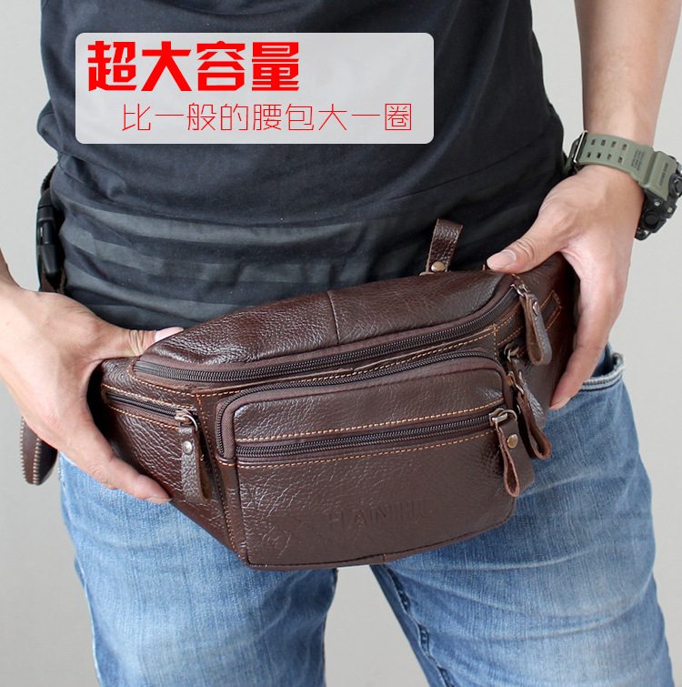 Running Gear To Hold Phone - Genuine Cowhide Leather Waist Bag Men